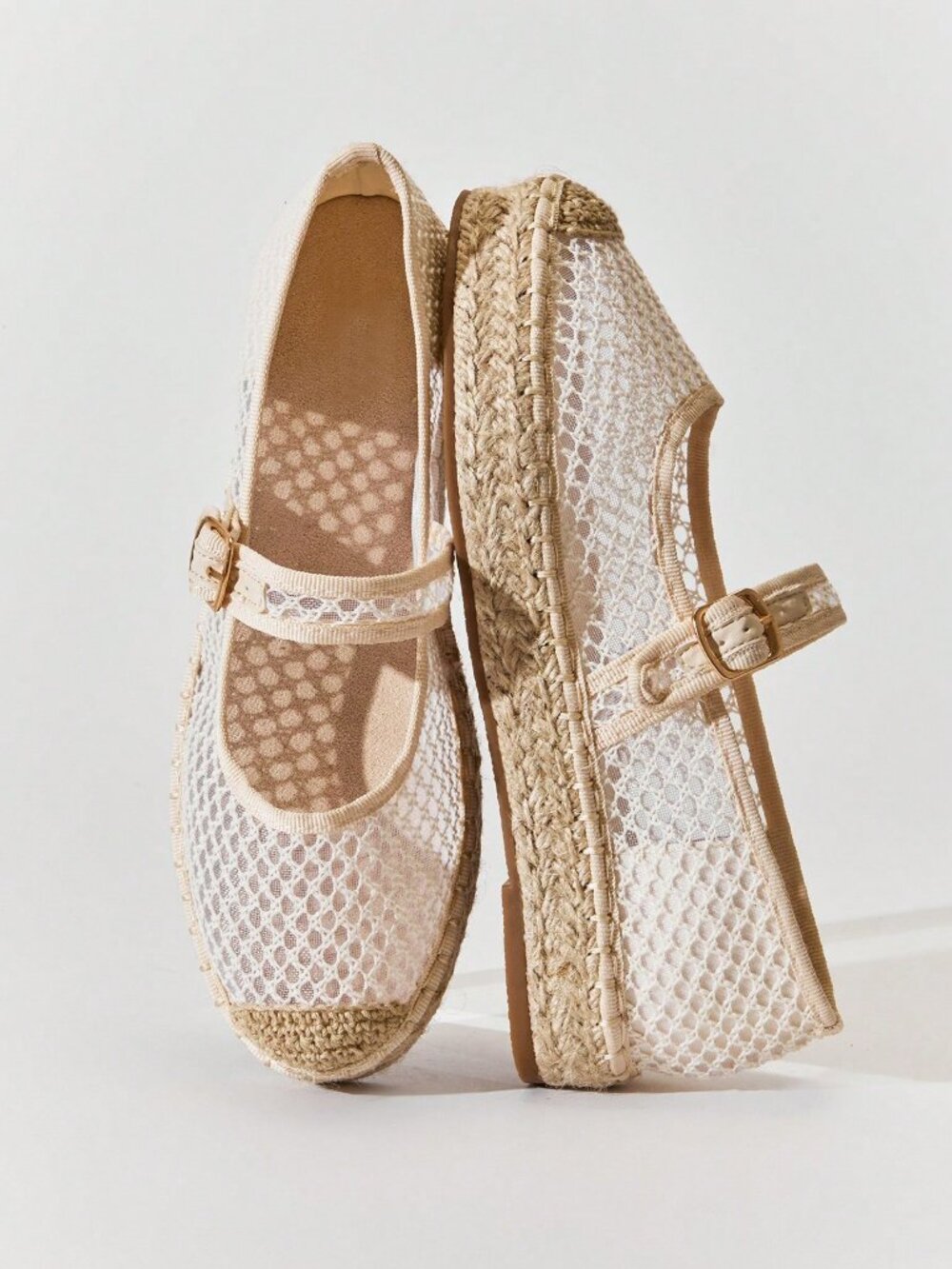 Elegant Women's Mesh Round Toe Mary Jane Espadrilles - Picture 3 of 7